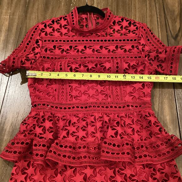 Self Portrait Red Star Guipure Lace Paneled Red Mini Dress US6 UK10 - Picture 6 of 9